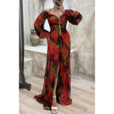 Women party pleated long sleeve dress