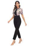 sexy plaid sequins patchwork short sleeve forma jumpsuit