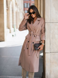 Women Fall/Winter Long Sleeve Turndown Collar Lace-Up Jacket