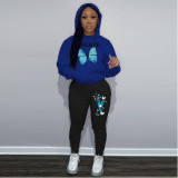 Plus Size Women's Fashion Print Contrast Color Tracksuits Sports Two-Piece Pants Set