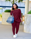 Autumn And Winter Women's Clothing Buttoned Off Shoulder Top Pants Casual Two-Piece Set