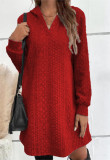 Women knitting jacquard long sleeve hooded Dress