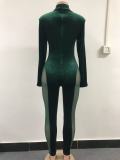 sexy sheer mesh patchwork long sleeve slim jumpsuit