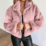 Women furry zipper warm jacket
