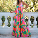 Women French V-neck Backless Printed Dress