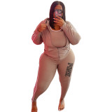 Plus Size Women Sports Casual Print Top and Pant Two-piece Set