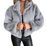Women furry zipper warm jacket