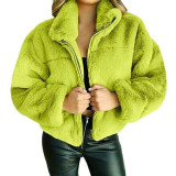 Women furry zipper warm jacket