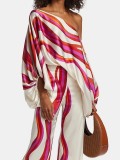 Summer Women's Printed Off Shoulder Top Slim Fit Wide Leg Pants Casual Chic Two Piece Set