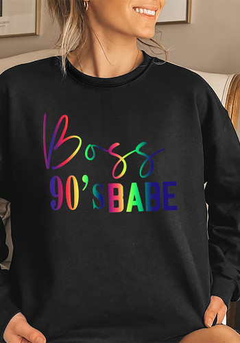 Women Printed Long Sleeve Round Neck Casual Loose Sports Top