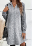 Women knitting jacquard long sleeve hooded Dress