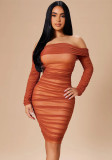 Women Long Sleeve Off Shoulder Mesh Mini Dress