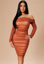 Women Long Sleeve Off Shoulder Mesh Mini Dress