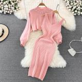 Autumn And Winter French Chic Beaded High-Waisted Sweater Dress Knitting Shirt Two-Piece Set