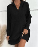 Women knitting jacquard long sleeve hooded Dress