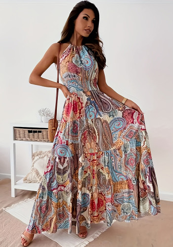 Plus Size Women Sexy Floral Backless Bohemian Maxi Dress