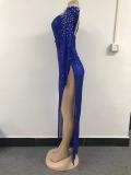 Sexy sequins long sleeve slit eveing dress