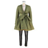 Fashionable Solid Color Wrap Cotton Padded A-Line Jacket