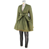 Fashionable Solid Color Wrap Cotton Padded A-Line Jacket