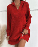 Women knitting jacquard long sleeve hooded Dress