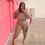 Plus Size Women Sports Casual Print Top and Pant Two-piece Set