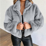 Women furry zipper warm jacket