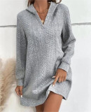 Women knitting jacquard long sleeve hooded Dress
