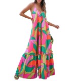 Women French V-neck Backless Printed Dress