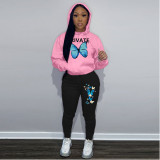Plus Size Women's Fashion Print Contrast Color Tracksuits Sports Two-Piece Pants Set