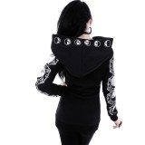 Women Black Punk Peng Hooded Moon Print Long Sleeve Top