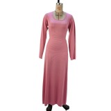 Women Autumn Loose U-neck Lace-up Long Sleeve Dress