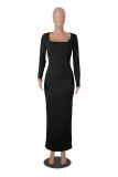 Autumn And Winter Fashionable Square Neck Long Sleeve Top Slim Waist Bodycon Women's Long Skirt Two-Piece Set