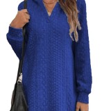 Women knitting jacquard long sleeve hooded Dress