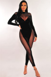sexy sheer mesh patchwork long sleeve slim jumpsuit
