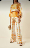 Summer Women's Printed Off Shoulder Top Slim Fit Wide Leg Pants Casual Chic Two Piece Set