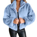 Women furry zipper warm jacket