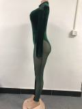 sexy sheer mesh patchwork long sleeve slim jumpsuit