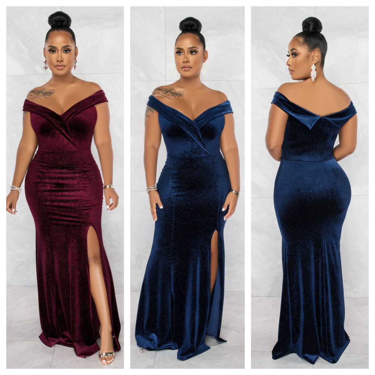 Women Elegant Short Sleeve Slit Evening Dress