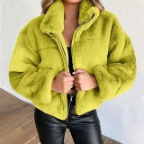 Women furry zipper warm jacket