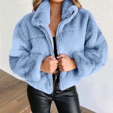 Women furry zipper warm jacket
