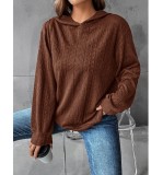 Women Knitting Solid Hoodies