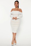 Women Long Sleeve Off Shoulder Mesh Mini Dress