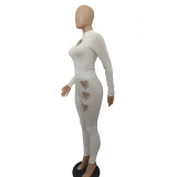 Women's Heart-Shaped Beaded Solid Color Two Piece Pants Set