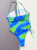 Women's Strapless Hollow Style One-Piece Tie-Dye Swimsuit