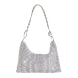 Mesh Rhinestone Knotted Armpit Bag Diamond-Encrusted Trendy Shoulder Evening Bag
