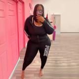 Plus Size Women Sports Casual Print Top and Pant Two-piece Set