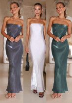 Summer Style Bright Solid Color Strapless Sexy Long Dress Summer Style Bright Solid Color Strapless Sexy Long Dress
