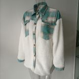 Women Turndown Collar Leopard Plaid Print Furry Patchwork Contrast Warm Long Sleeve Shirt