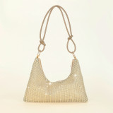 Mesh Rhinestone Knotted Armpit Bag Diamond-Encrusted Trendy Shoulder Evening Bag