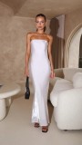 Summer Style Bright Solid Color Strapless Sexy Long Dress